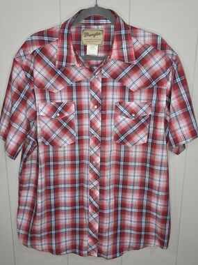 Wrangler Men's Red Plaid Short Sleeve Western Shirt Cowboy Size Xl